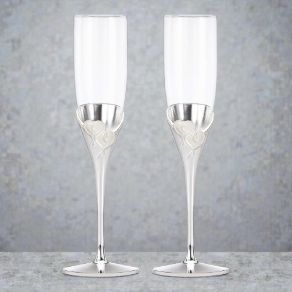 Lenox true love, silver, toasting Champagne Flutes